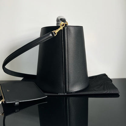 CELINE WOOL BUCKET BAG BLACK 24 ORIGINAL CALFSKIN