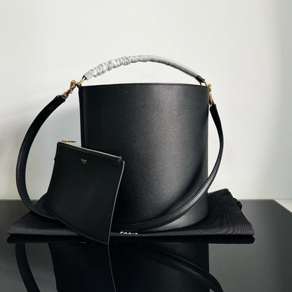 CELINE WOOL BUCKET BAG BLACK 24 ORIGINAL CALFSKIN