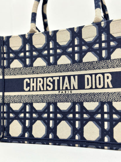 DIOR MEDIUM BOOK TOTE 37 BEIGE AND BLUE MACROCANNAGE EMBROIDERY