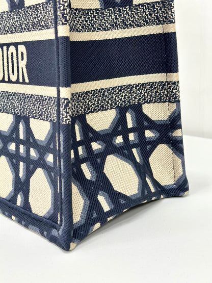DIOR MEDIUM BOOK TOTE 37 BEIGE AND BLUE MACROCANNAGE EMBROIDERY