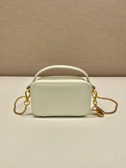 PRADA MINI HAND BAG 11 WITH GOLD STRAP IN WHITE PATENT CALFSKIN