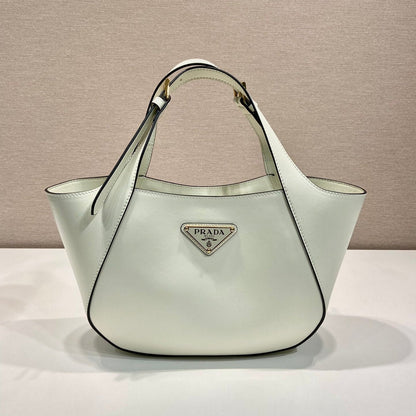 PRADA TOTE BAG 28 IN WHITE SHEEPSKIN GOLD LOGO
