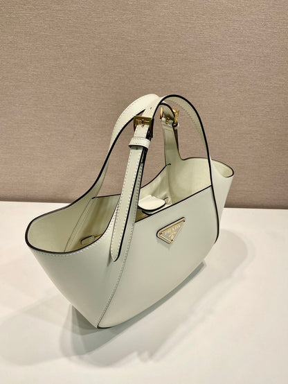 PRADA TOTE BAG 28 IN WHITE SHEEPSKIN GOLD LOGO