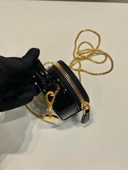 PRADA MINI ROUND BAG 8 IN BLACK GLOSSY CALFSKIN GOLD HARDWARE