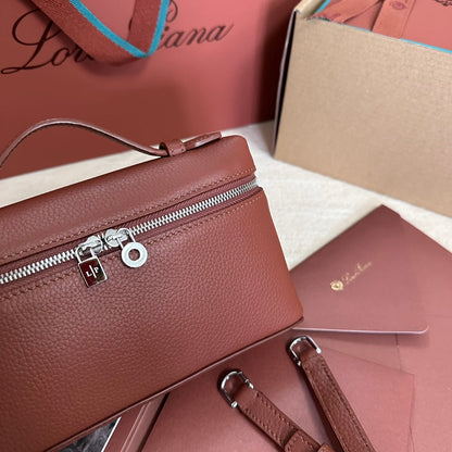 LORO PIANA EXTRA POCKET L19 IN GARNET RED CALFSKIN WITH SILVER HARDWARE