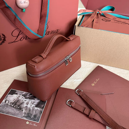 LORO PIANA EXTRA POCKET L19 IN GARNET RED CALFSKIN WITH SILVER HARDWARE