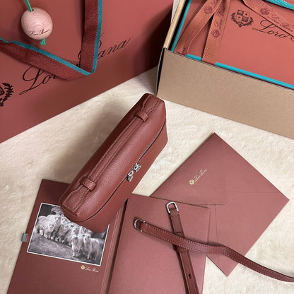 LORO PIANA EXTRA POCKET L19 IN GARNET RED CALFSKIN WITH SILVER HARDWARE