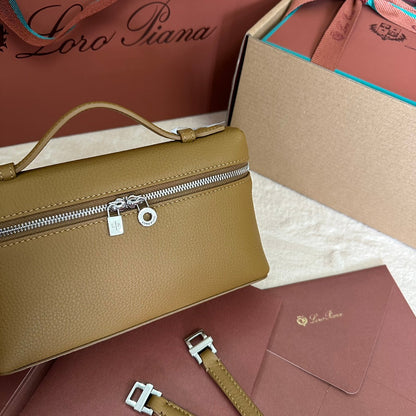LORO PIANA EXTRA POCKET L19 IN DIJON YELLOW GRAINED CALFSKIN WITH SILVER HARDWARE