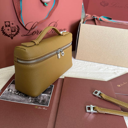 LORO PIANA EXTRA POCKET L19 IN DIJON YELLOW GRAINED CALFSKIN WITH SILVER HARDWARE