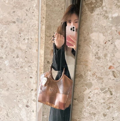 MIU MIU HOBO 28 BAG IN COGNAC LEATHER PATCHWORK