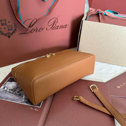 LORO PIANA EXTRA POCKET L19 IN BRONZE BROWN GRAINED CALFSKIN WITH GOLD HARDWARE