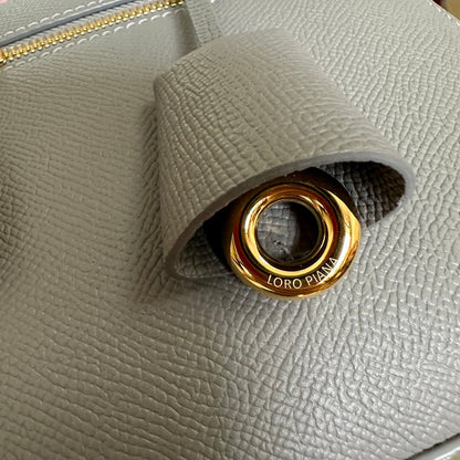 LORO PIANA EXTRA BAG L27 IN COOL GRAY SMOOTH CALFSKIN WITH GOLD HARDWARE