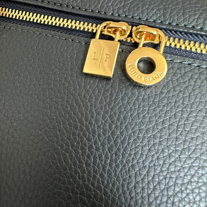LORO PIANA EXTRA POCKET BACKPACK L23.5 IN DARK BLUE CALFSKIN WITH GOLD HARDWARE