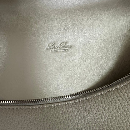 LORO PIANA EXTRA POCKET BACKPACK L23.5 IN PEARL GRAY CALFSKIN WITH SILVER HARDWARE