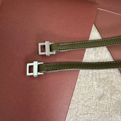 LORO PIANA EXTRA POCKET BACKPACK L23.5 IN ARMY GREEN CALFSKIN WITH SILVER HARDWARE