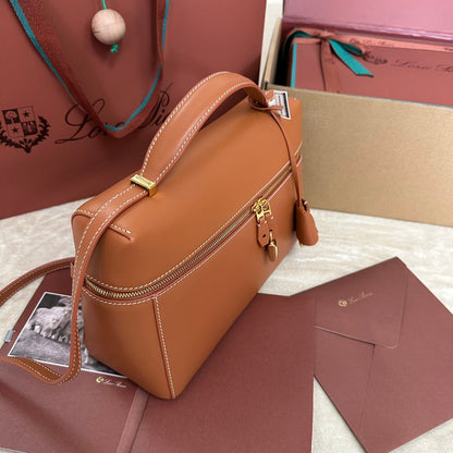 LORO PIANA EXTRA BAG L27 IN GINGER ORANGE SMOOTH CALFSKIN WITH GOLD HARDWARE