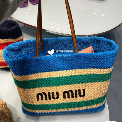 MIU MIU SHOPPING BAG 38 IN COLORFUL RAFFIA WOVEN - HAND