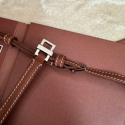 LORO PIANA EXTRA POCKET L19 IN WHITE CANVAS AND BRONZE BROWN CALFSKIN WITH SILVER HARDWARE