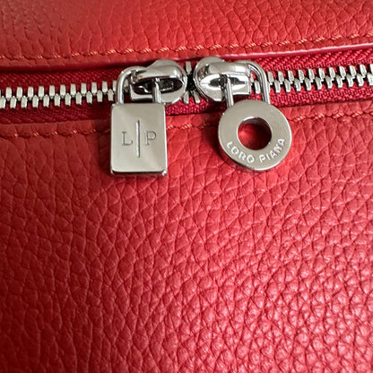 LORO PIANA EXTRA POCKET L19 IN CHERRY RED CALFSKIN WITH SILVER HARDWARE
