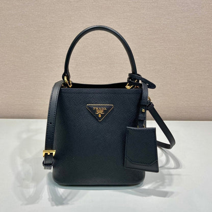 PRADA MINI BUCKET BAG 18 IN BLACK SAFFIANO LEATHER