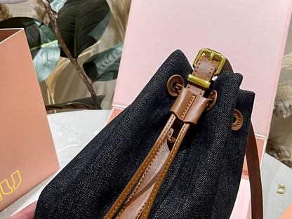 MIU MIU TOTE 22 BAG IN BLACK DENIM
