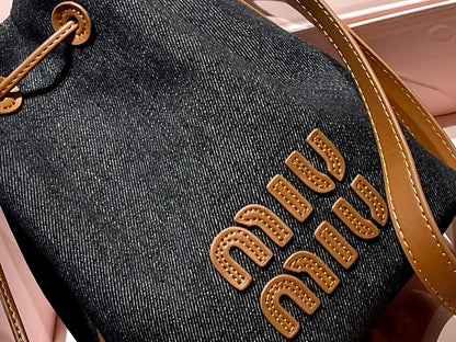 MIU MIU TOTE 22 BAG IN BLACK DENIM