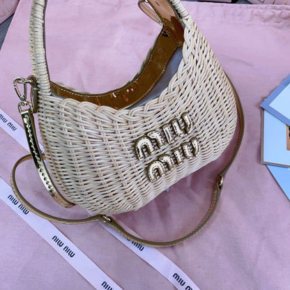 MIU MIU WANDER WICKER BAG 20 IN TAN RATTAN