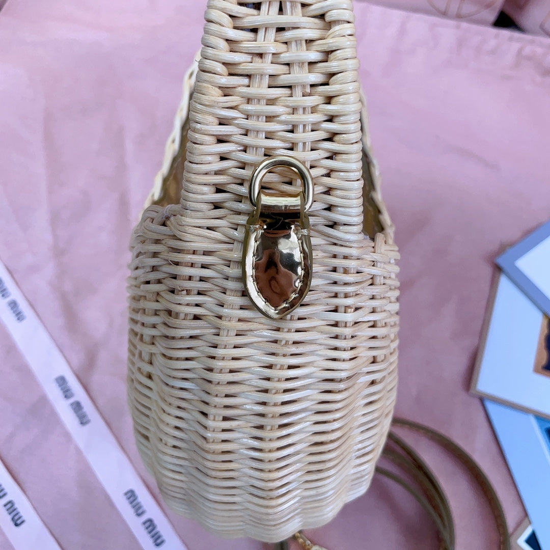 MIU MIU WANDER WICKER BAG 20 IN TAN RATTAN
