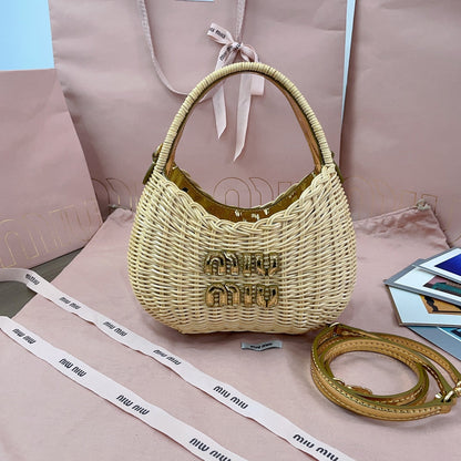 MIU MIU WANDER WICKER BAG 20 IN TAN RATTAN