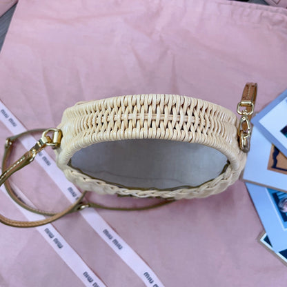 MIU MIU WANDER WICKER BAG 20 IN TAN RATTAN
