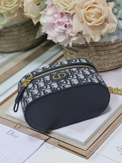 DIOR CARO 16 MINI VANITY CASE IN BLUE MONOGRAM OBLIQUE JACQUARD FABRIC