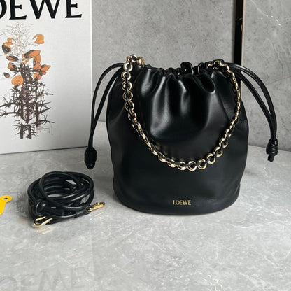 LOEWE LOE 32 FLAMENCO PURSE BUCKET IN BLACK MELLOW NAPPA LAMBSKIN
