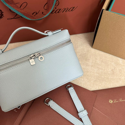 LORO PIANA EXTRA POCKET L19 IN LIGHT BLUE CALFSKIN WITH SILVER HARDWARE