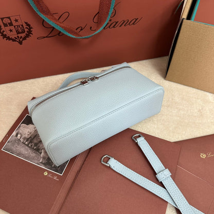 LORO PIANA EXTRA POCKET L19 IN LIGHT BLUE CALFSKIN WITH SILVER HARDWARE