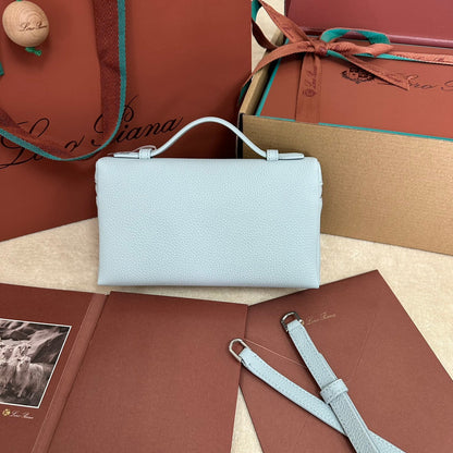 LORO PIANA EXTRA POCKET L19 IN LIGHT BLUE CALFSKIN WITH SILVER HARDWARE