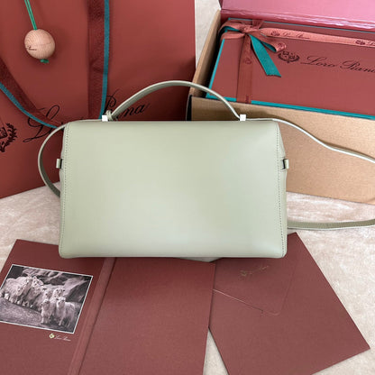 LORO PIANA EXTRA BAG L27 IN PASTEL GREEN SMOOTH CALFSKIN WITH SILVER HARDWARE