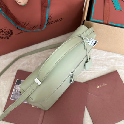 LORO PIANA EXTRA BAG L27 IN PASTEL GREEN SMOOTH CALFSKIN WITH SILVER HARDWARE