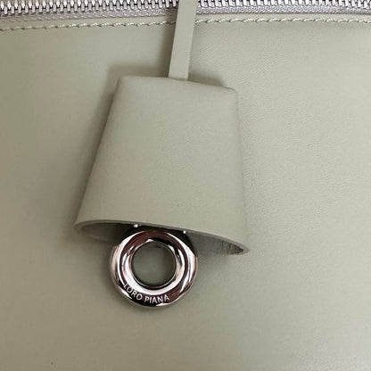 LORO PIANA EXTRA BAG L27 IN PASTEL GREEN SMOOTH CALFSKIN WITH SILVER HARDWARE