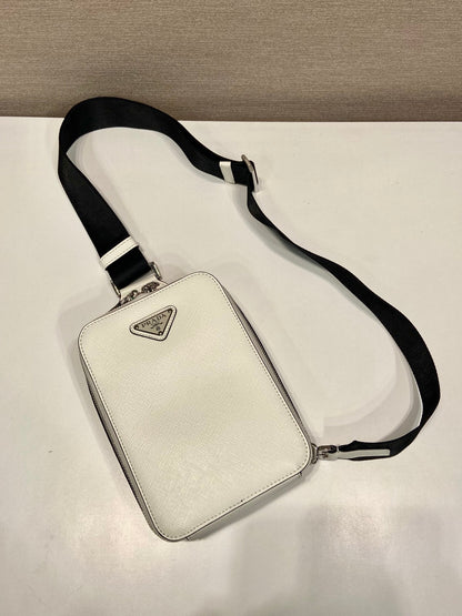 PRADA CHEST BAG 20 IN WHITE SAFFIANO LEATHER