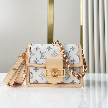 LOUIS VUITTON DAUPHINE MINI 20 IN WHITE MONOGRAM JACQUARD FABRIC GOLD HARDWARE