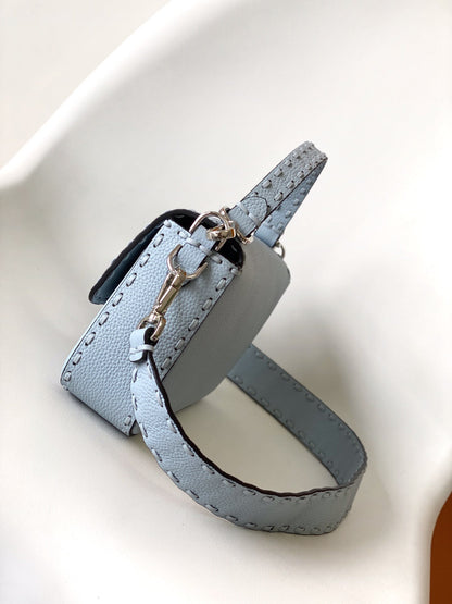 FENDI Fend Baguette 27 Bag Baby Blue Calfskin Shw