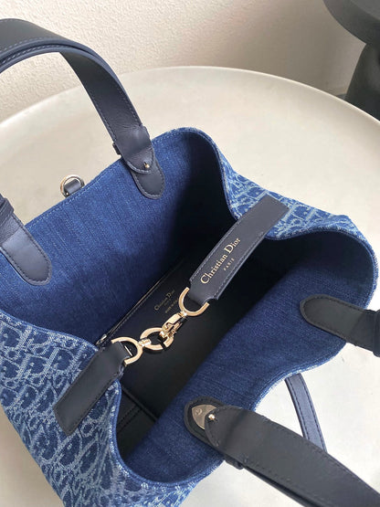 DIOR MEDIUM TOUJOURS 28 BLUE DENIM OBLIQUE JACQUARD