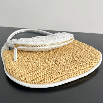 BOTTEGA VENETA GEMELLI SHOULDER BAG 36 IN BEIGE RAFFIA AND WHITE LAMBSKIN