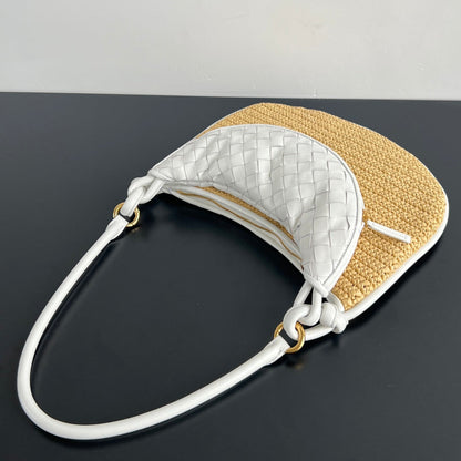 BOTTEGA VENETA GEMELLI SHOULDER BAG 36 IN BEIGE RAFFIA AND WHITE LAMBSKIN