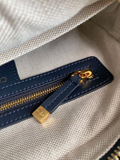 DIOR MEDIUM D-VIBE BOWLING BAG 25 BLUE JACQUARD