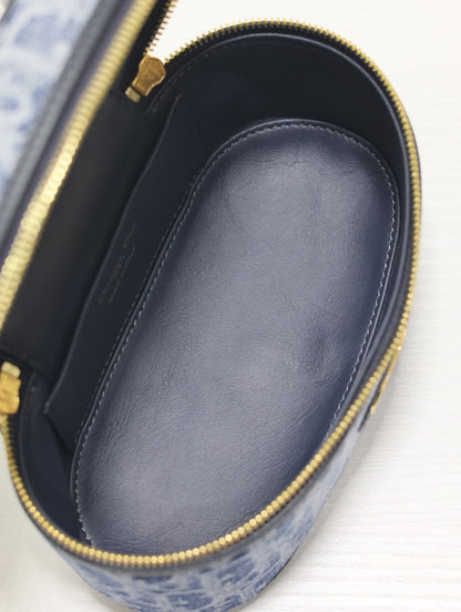 DIOR CARO MINI 16 VANITY CASE IN CERULEAN BLUE MONOGRAM DENIM