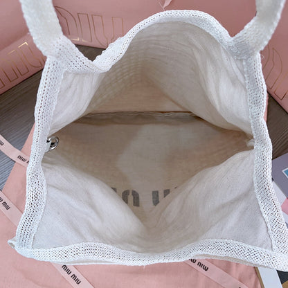 MIU MIU IVY TOTE BAG 40 IN WHITE MESH