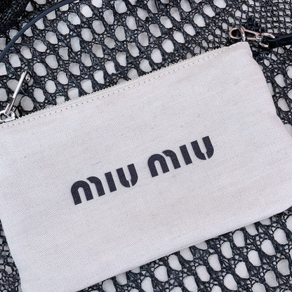 MIU MIU IVY TOTE BAG 40 IN BLACK MIX WHITE MESH