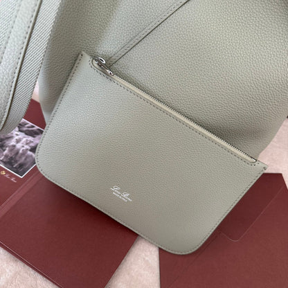 LORO PIANA LARGE 36 BALE BAG IN PEARL GRAY GRAINED CALFSKIN