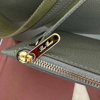 LORO PIANA MEDIUM 36 BAG IN ASH GRAY CALFSKIN WITH GOLD HARDWARE